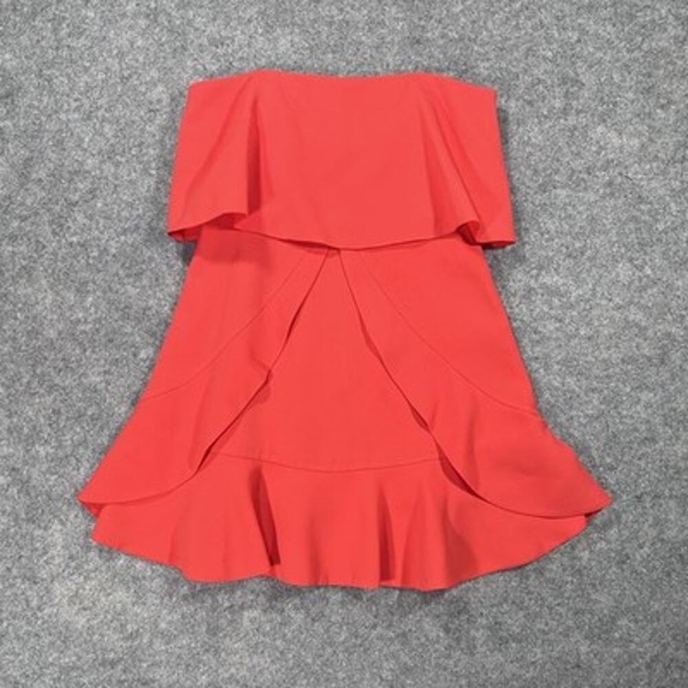 BCBGMAXAZRIA Dress Womens 4 Orange Strapless Ruffle Hem Fit Flare Mini Cape